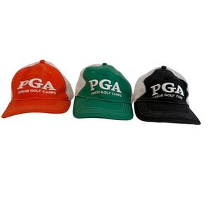PGA Junior Golf Camps Trucker Hat Orange Green Black Kids Youth Mesh Cap Set